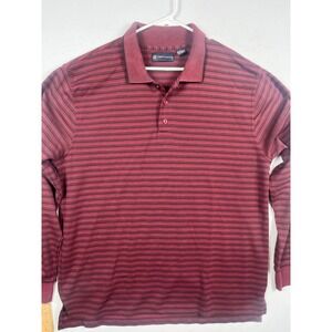 R&R Casual Long Sleeve Polo Shirt‎ Mens XL Striped Burgundy Black Cotton Blend